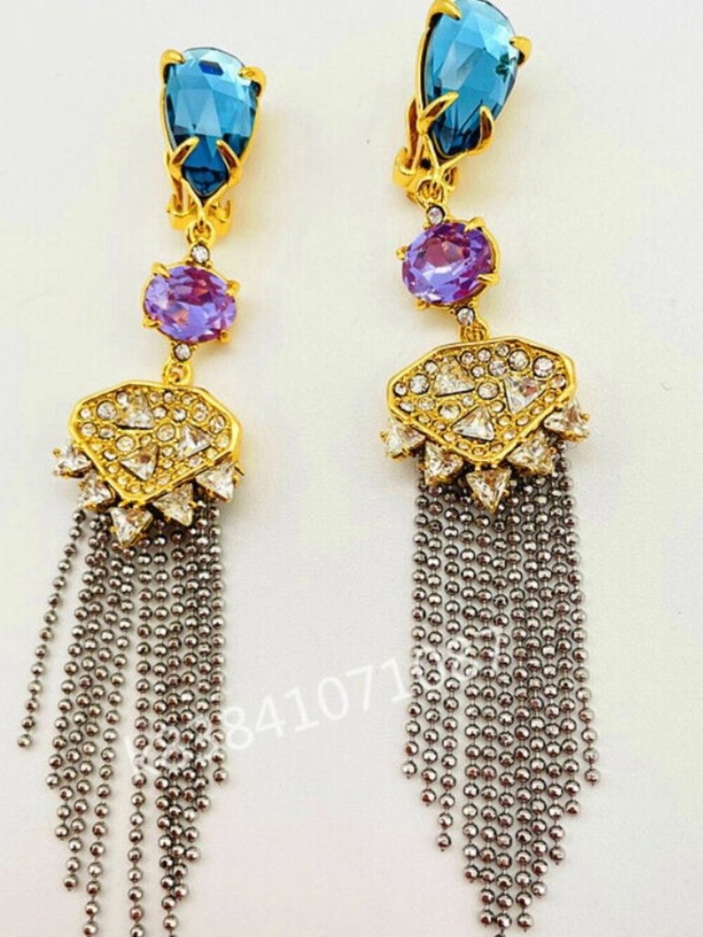 Alexis Bittar Earrings Gem Tassel Long Ear Clipon Chandelier fringe